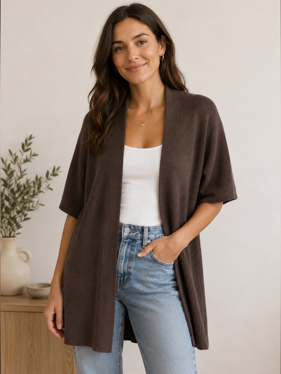 Eileen Fisher Sweaters - Eileen Fisher silk blend open front long line cardigan, knit sweater